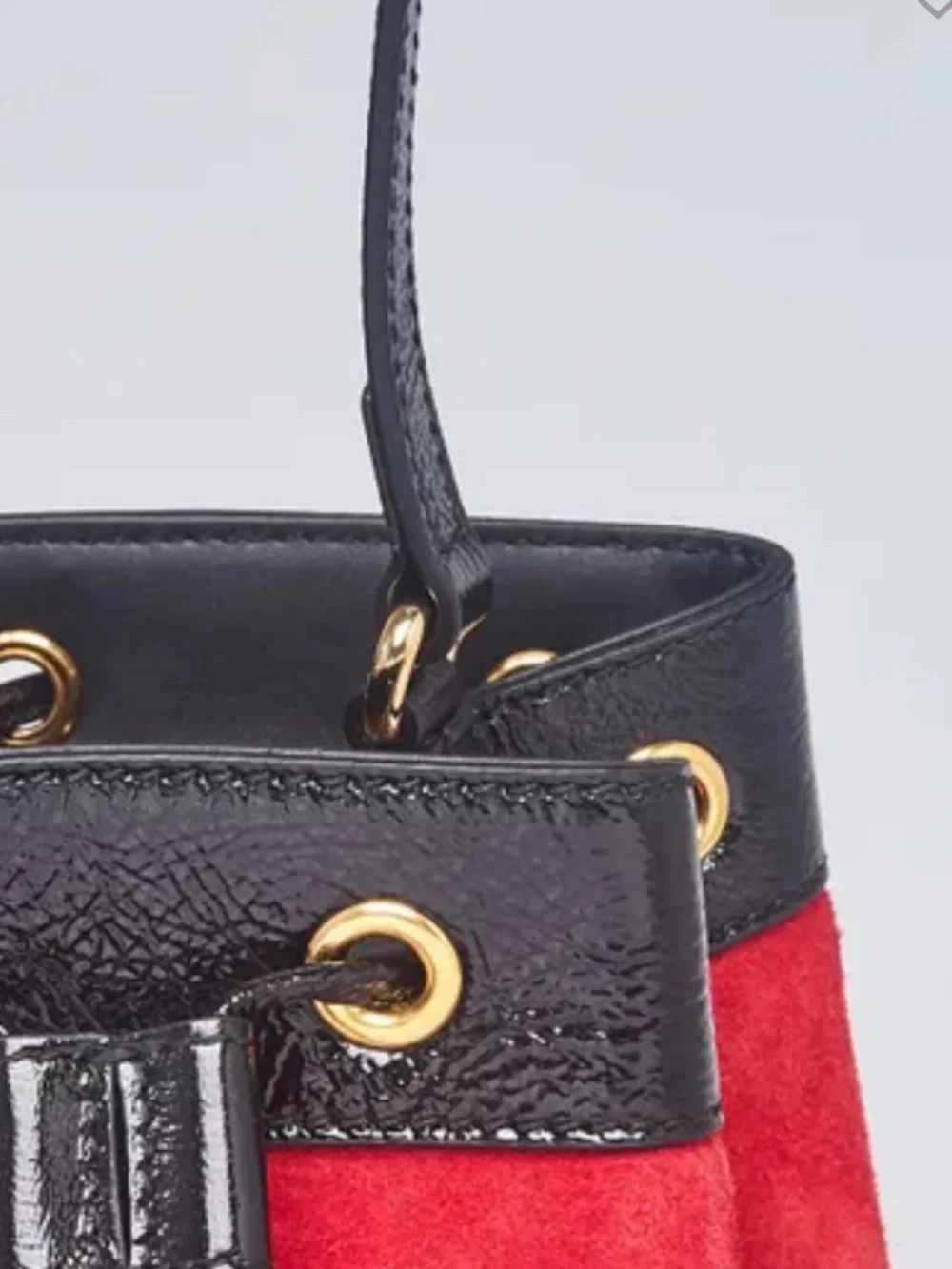 GUCCI Red Suede Black Patent Ophidia Bucket Bag Crossbody Like New! - Picture 11 of 16